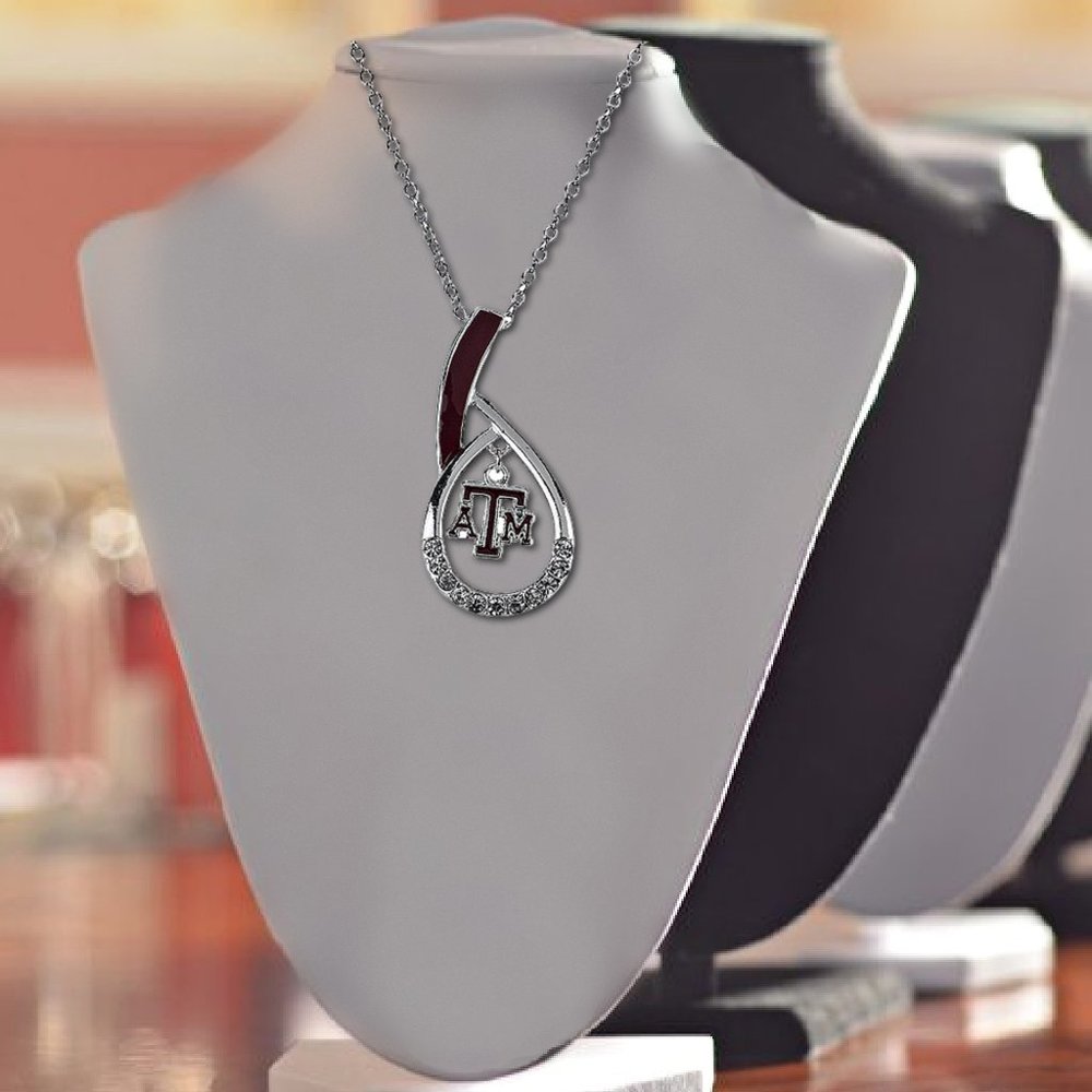 Silver Rhinestone Texas A&M Logo Football Team Fans Gameday Necklace - NEW